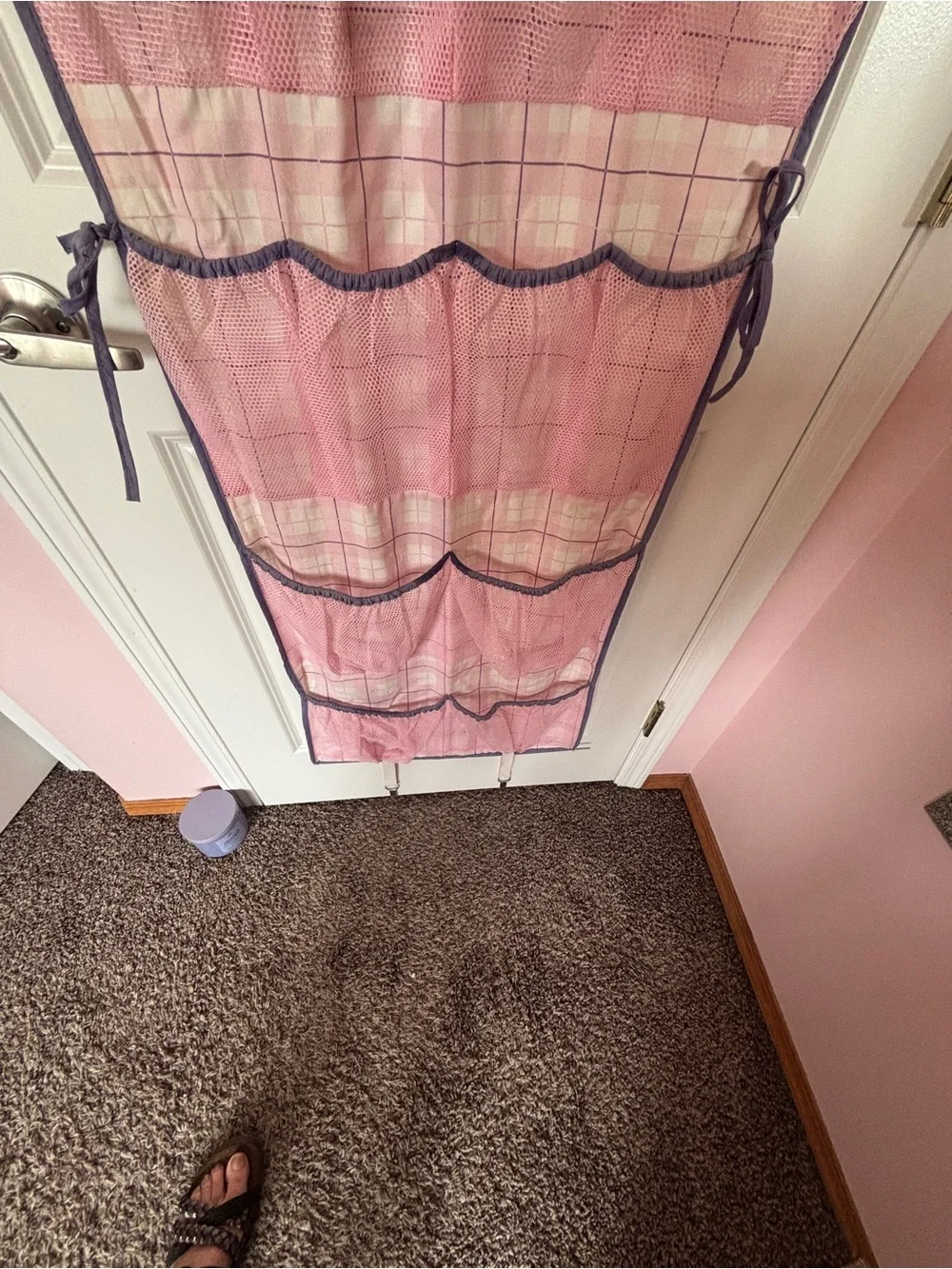 Pink Hanging Over-the-Door Organizer and Shoe Holder with Purple Trim